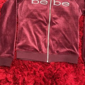 BEBE burgundy velour front zip jacket